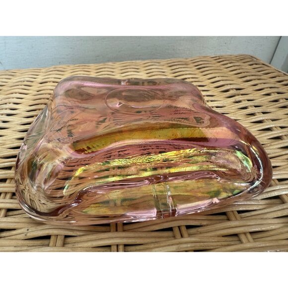 Vintage MCM Pink Iridescent Glass abstract Free form Ash Tray - Picture 2 of 8